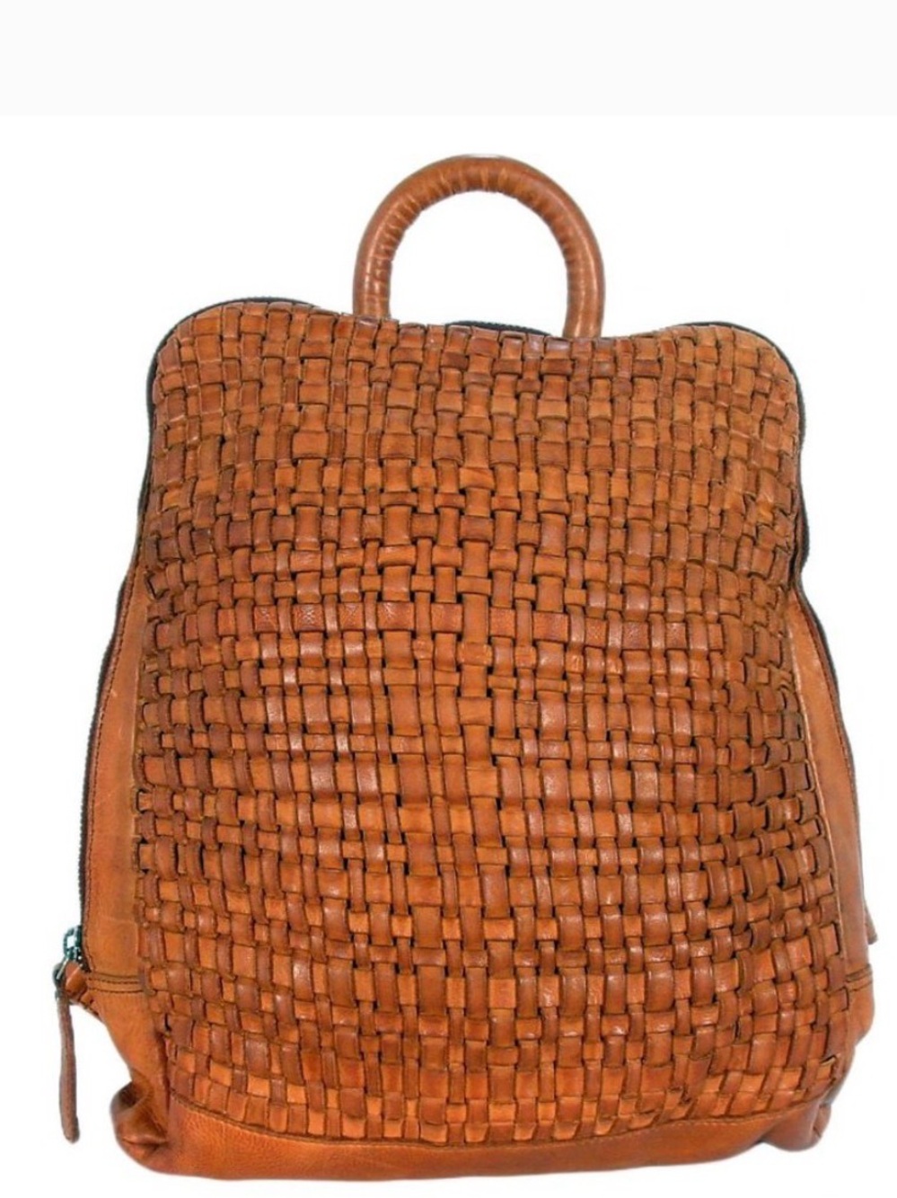 Vilenca Holland Woven Cognac Leather Backpack - Tan